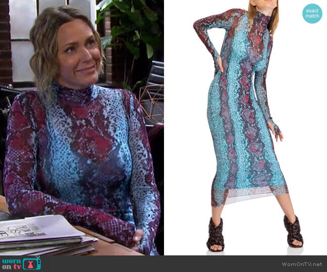 AFRM Shailene Long Sleeve Mesh Midi Dress worn by Nicole Walker (Arianne Zucker) on Days of our Lives