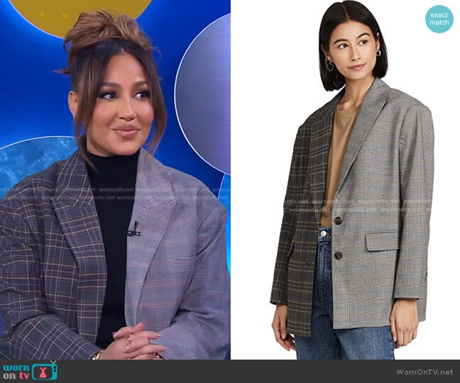 Something Navy Oversized Contrast Plaid Blazer worn by Adrienne Houghton on Good Morning America