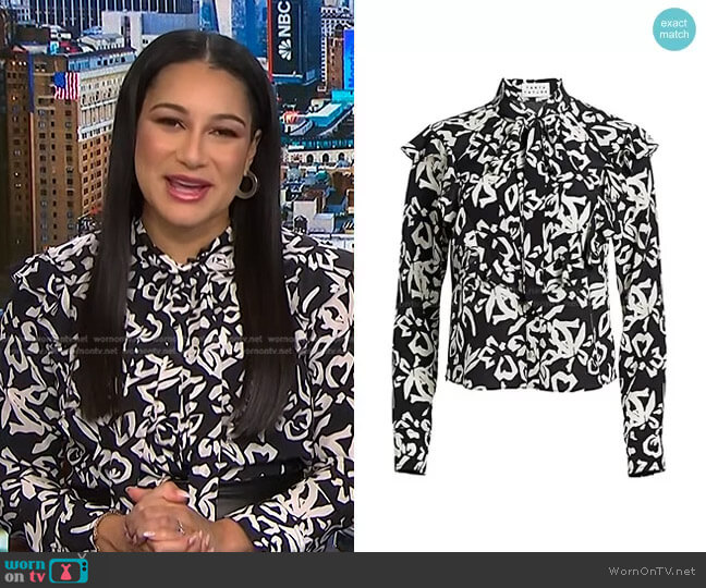 Tanya Taylor Layla Block Print Top worn by Morgan Radford on NBC News Daily