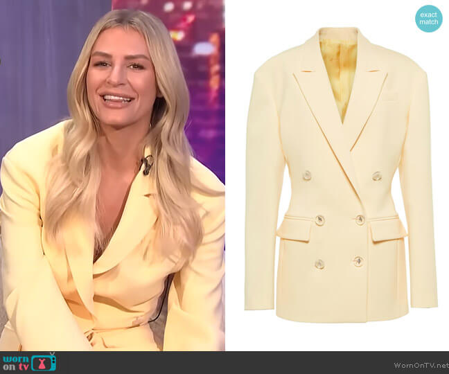 The Attico April double-breasted crepe blazer worn by Morgan Stewart on E! News