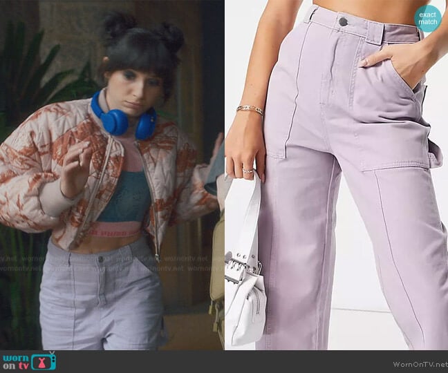 Topshop Carpenter pant with seam detailling in lilac worn by Musa (Elisha Applebaum) on Fate The Winx Saga
