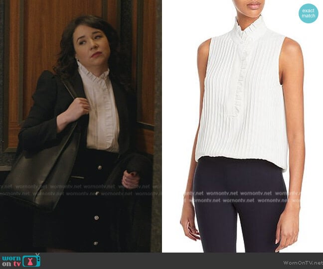 Tory Burch Deneuve Ruffled Shell worn by Marissa Gold (Sarah Steele) on The Good Fight