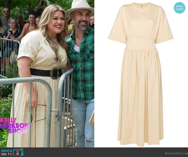 Toteme Smocked Waist Midi Dress worn by Kelly Clarkson on The Kelly Clarkson Show