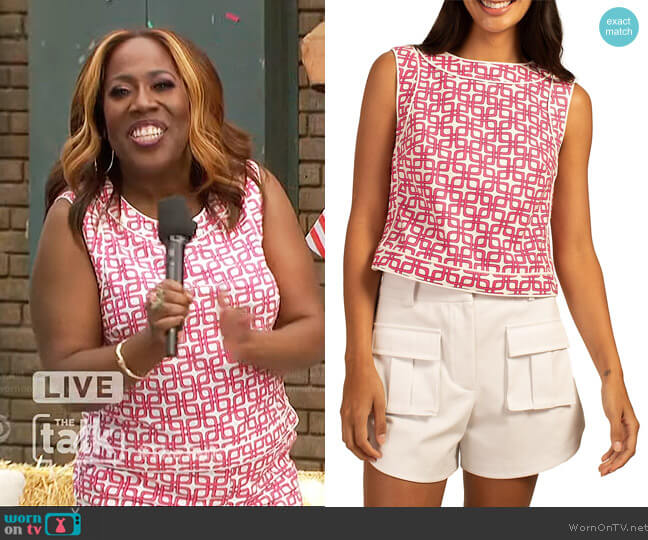 Trina Turk Fun Printed Top worn by Sheryl Underwood on The Talk