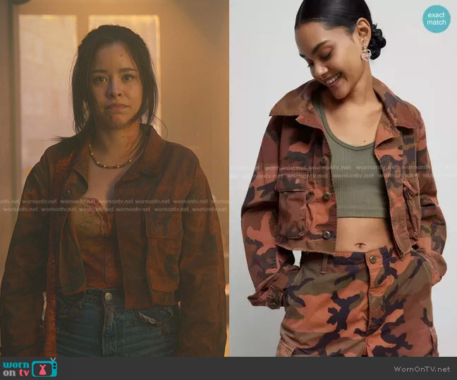 Urban Renewal Remade Overdyed Camo Raw Cropped Jacket worn by Mariana Foster (Cierra Ramirez) on Good Trouble