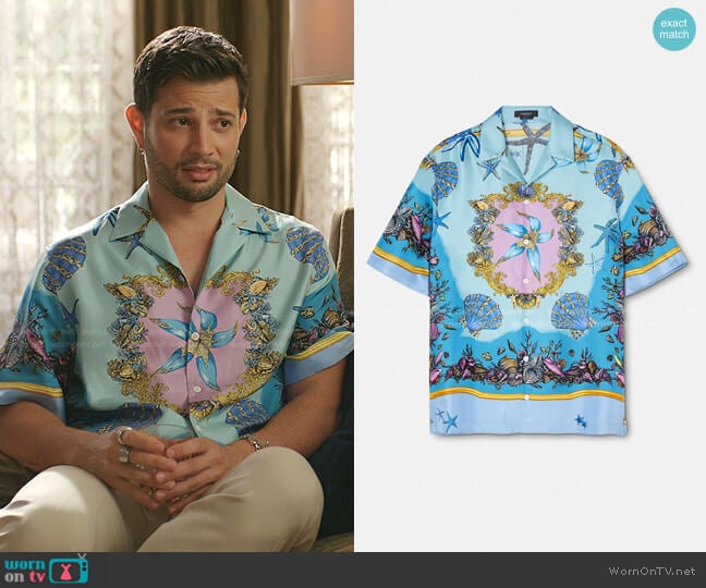 Versace Tresor de la Mer Silk Shirt worn by Sam Flores (Rafael de la Fuente) on Dynasty