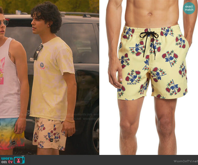 Vans Mixed Print Volley Swim Trunks worn by Miguel Diaz (Xolo Mariduena) on Cobra Kai