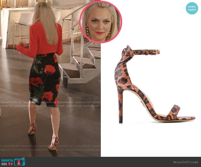 Veerah Venus Sandals in Leopard Appeel worn by Alexis Carrington (Elaine Hendrix) on Dynasty