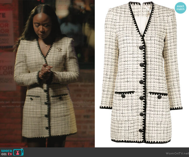 Veronica Beard Palatine tweed mini dress worn by (Nia Jervier) on The Chi