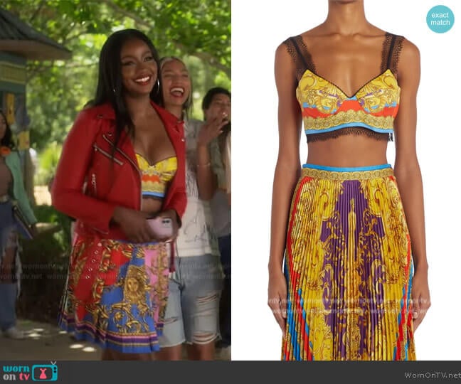 Versace Baroque print Crop Top worn by Annika (Justine Skye) on Grown-ish
