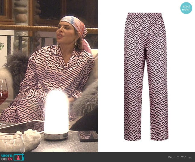 Versace La Greca Signature Printed Pyjama Pants worn by Lisa Rinna on The Real Housewives of Beverly Hills