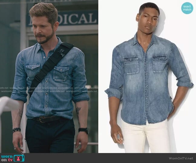 John Varvatos Western Shirt with Snap Chest Pocket worn by Conrad Hawkins (Matt Czuchry) on The Resident