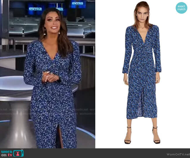 Zara Blue Floral Print V-neck Midi Dress worn by Jennifer Lahmer on Extra