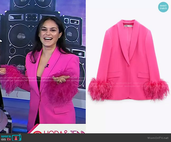 Zara Straight Cut Feather Blazer worn by Donna Farizan on Today