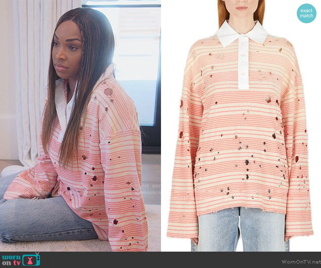 Acne Studios Distressed Long-Sleeved Polo Shirt worn by (Malika Haqq) on The Kardashians