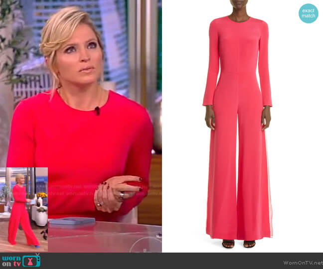 Adam Lippes Wide Leg Long Sleeve Silk Crepe Jumpsuit worn by Sara Haines on The View