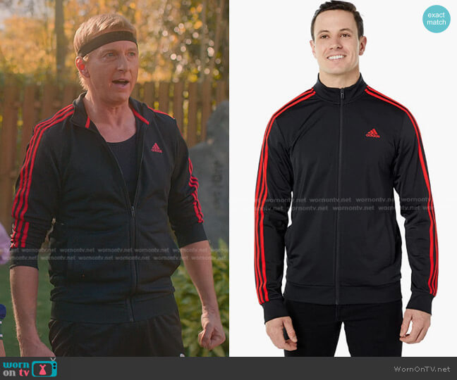 Adidas Essentials Warm-Up 3-Stripes Track Jacket worn by Johnny Lawrence (William Zabka) on Cobra Kai