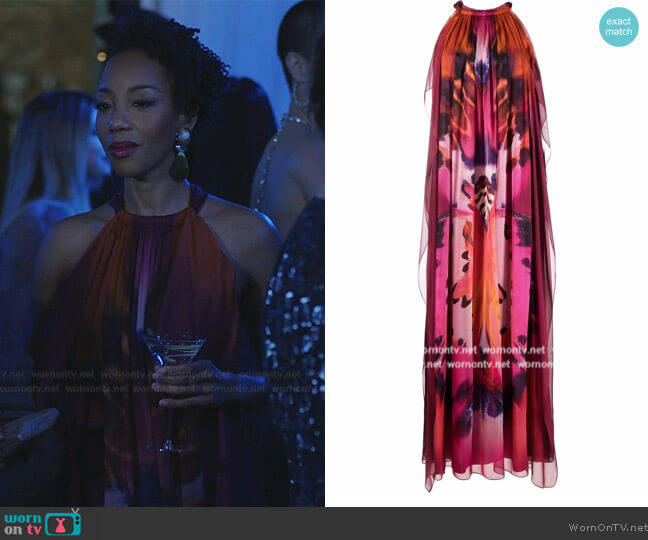 Alberta Ferretti Crisscross Psychadelic Butterfly Gown worn by Carmen Moyo (Charmaine Bingwa) on The Good Fight