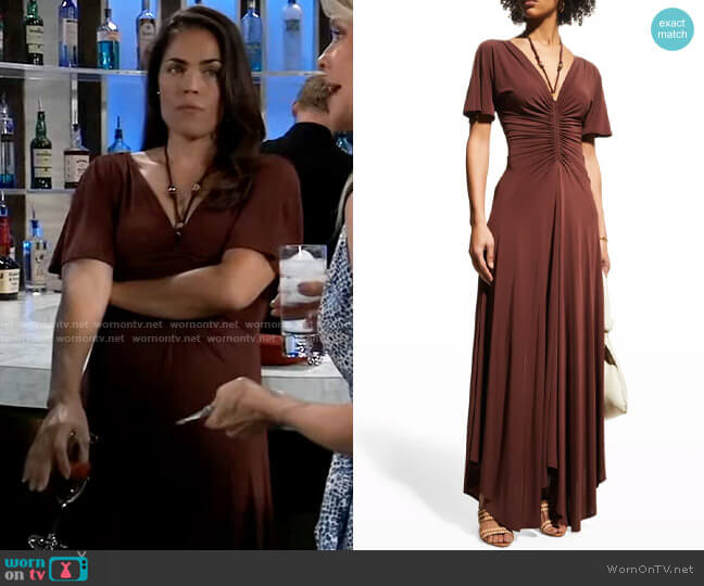 A.L.C. Nina Beaded Strap Maxi Dress in Bitter Chocolate worn by Britt Westbourne (Kelly Thiebaud) on General Hospital