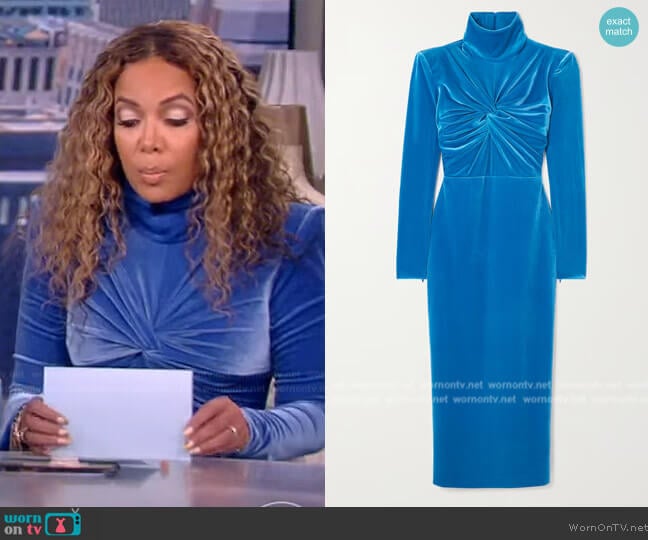 Alex Perry Preston twisted velvet turtleneck midi dress worn by Sunny Hostin on The View