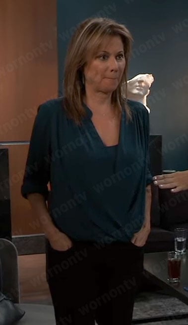 Alexis’s teal green wrap blouse on General Hospital