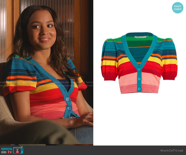 Alice + Olivia Romi Striped Puff-Sleeve Cardigan worn by May Grant (Corinne Massiah) on 9-1-1