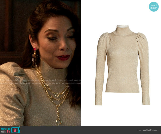 Alice + Olivia Issa Glitter Turtleneck worn by Nikki Ramos (Ginger Gonzaga) on She-Hulk Attorney at Law