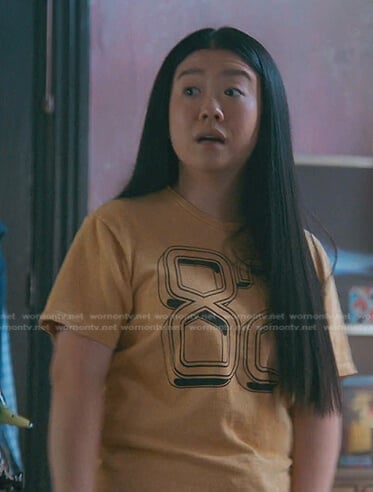Alice’s orange 82 print tee on Good Trouble