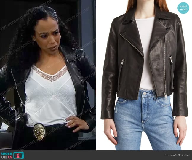 All Saints Dalby Leather Biker Jacket worn by Jada Hunter (Elia Cantu) on Days of our Lives