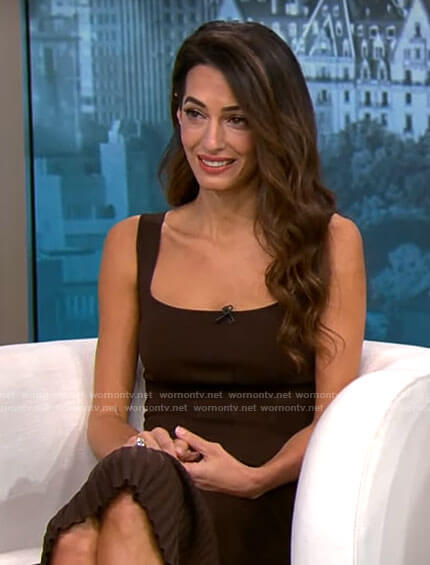 Amal Clooney’s brown pleated dress on CBS Mornings