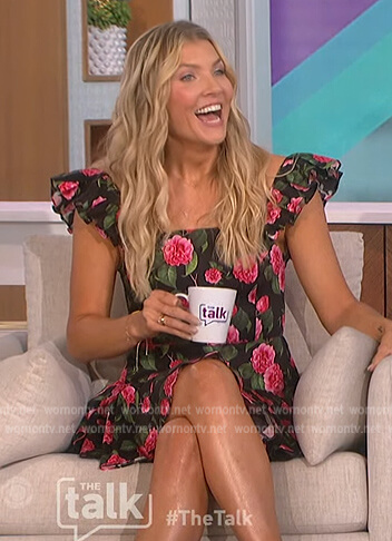 Amanda’s black floral print mini dress on The Talk