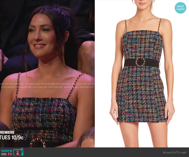 Amanda Uprichard Hasley Tweed Body-Con Minidress worn by Rebecca Kufrin on The Bachelorette