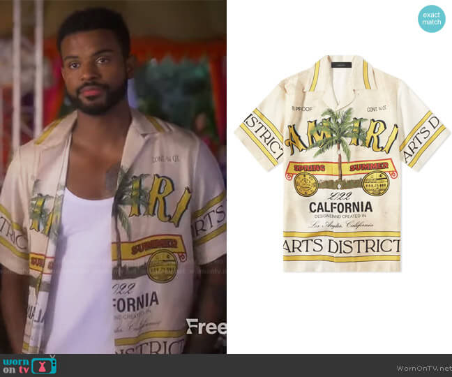 Amiri Rum Label Vacation Shirt worn by Aaron Jackson (Trevor Jackson) on Grown-ish