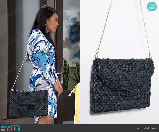 Anthropologie Oversized Raffia Clutch worn by Selina Wu (Lydia Look) on General Hospital