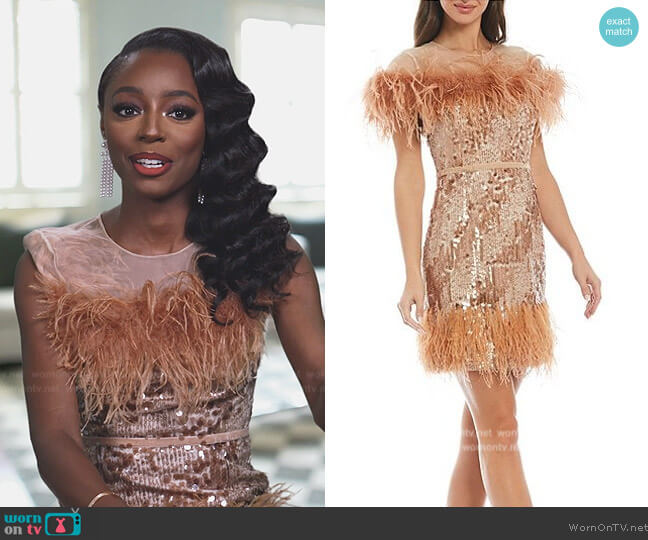 Antonio Melani x Nicola Bathie Sequined Feather Trim Dress worn by Venita Aspen on Southern Charm