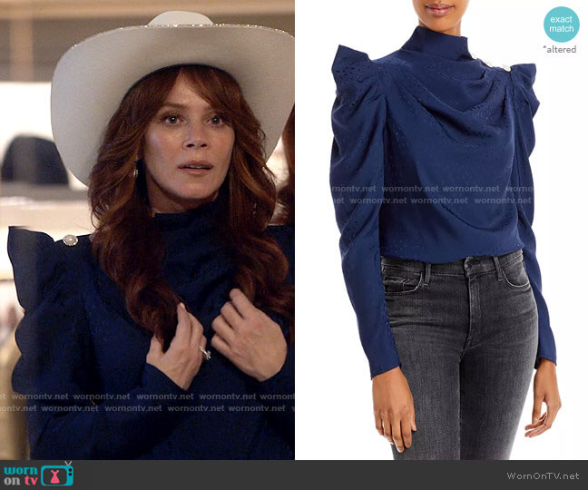 Aqua Mock Neck Puff Sleeve Top worn by Nicolette Roman (Anna Friel) on Monarch