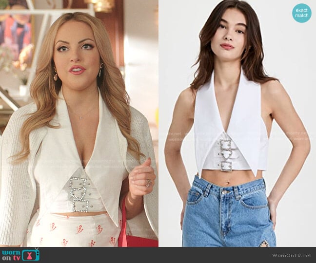 Area Crystal Buckle Crop Top worn by Fallon Carrington (Elizabeth Gillies) on Dynasty