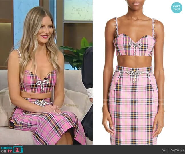 Crystal Spike Plaid Virgin Wool Blend Bra Top worn by Jac Vanek on Tamron Hall Show