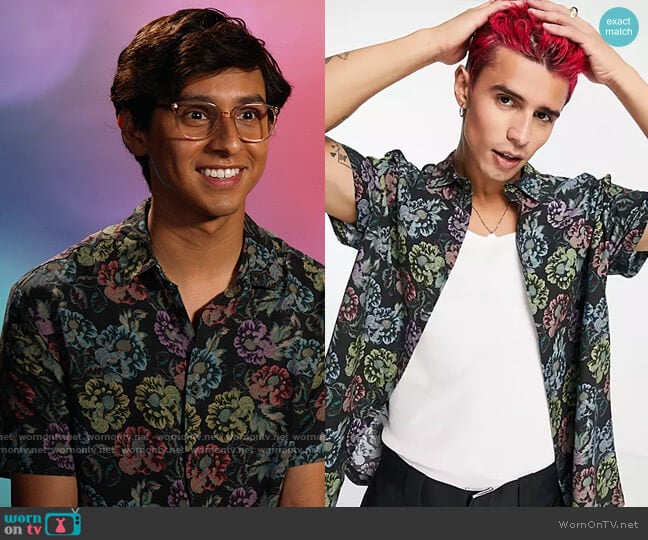 ASOS Design Relaxed Shirt in Vintage Inspired Floral Print worn by Carlos Rodriguez (Frankie A. Rodriguez) on High School Musical The Musical The Series