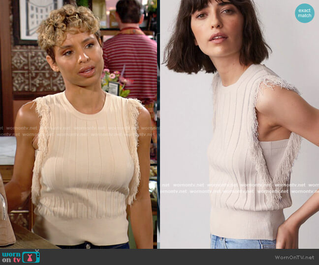 Autumn Cashmere Fringe Rib Tank worn by Elena Dawson (Brytni Sarpy) on The Young and the Restless