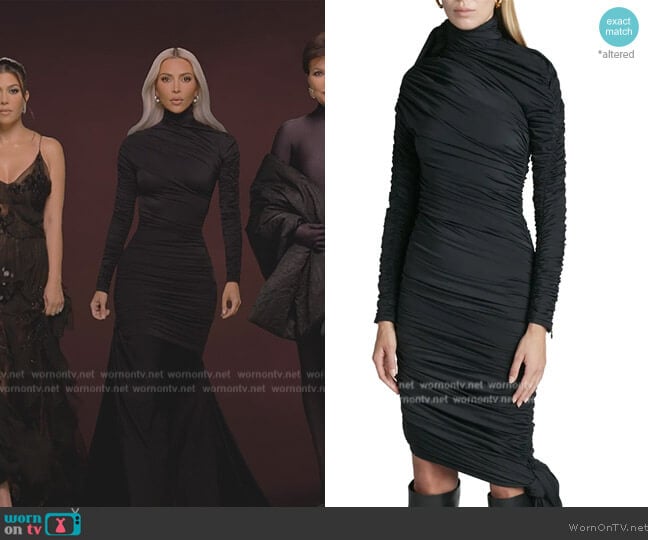 Balenciaga Twisted Knots Long Sleeve Ruched Body-Con Dress worn by Kim Kardashian (Kim Kardashian) on The Kardashians