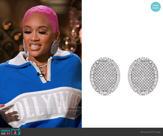 Balenciaga Spark Oval Earrings worn by Saweetie on Hart to Heart