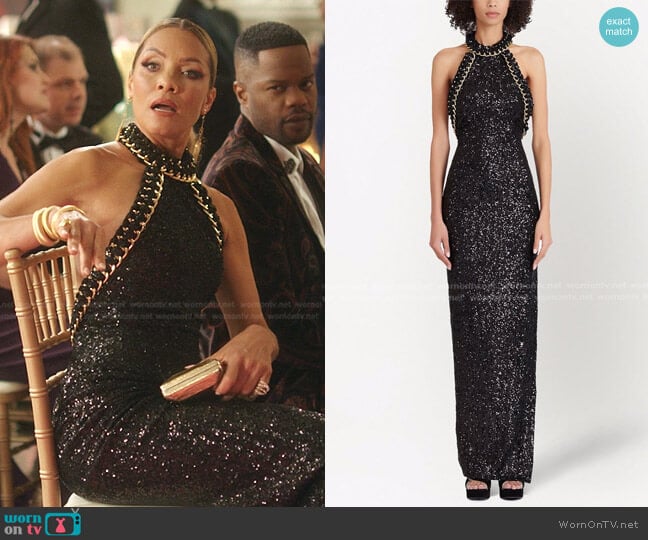 Balmain Sequin-Embellished Halterneck Dress worn by Dominique Deveraux (Michael Michele) on Dynasty