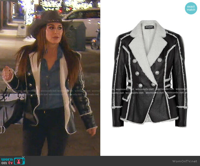 Balmain Shearling Leather Jacket worn by Kyle Richards on The Real Housewives of Beverly Hills