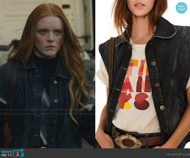Ba&sh Max Denim Vest in Blackstone worn by Bloom (Abigail Cowen) on Fate The Winx Saga