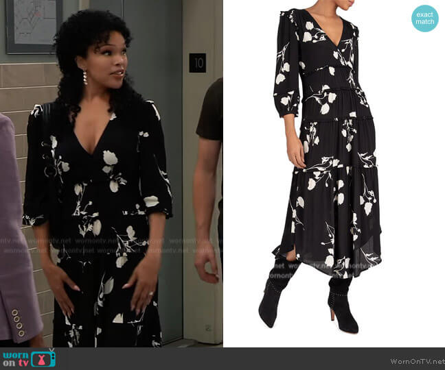 Ba&sh Paule Tiered Floral Midi Dress worn by Portia Robinson (Brook Kerr) on General Hospital