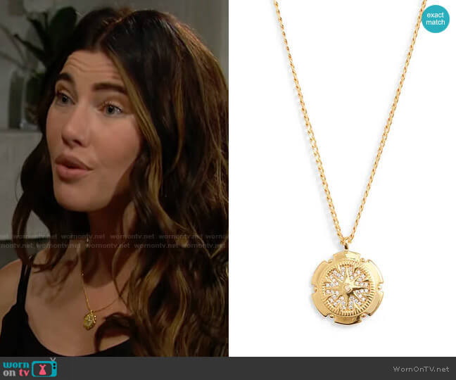 Baublebar Estella Compass Pendant Necklace worn by Steffy Forrester (Jacqueline MacInnes Wood) on The Bold and the Beautiful
