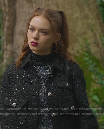 Beatrix’s black metallic jacket on Fate The Winx Saga