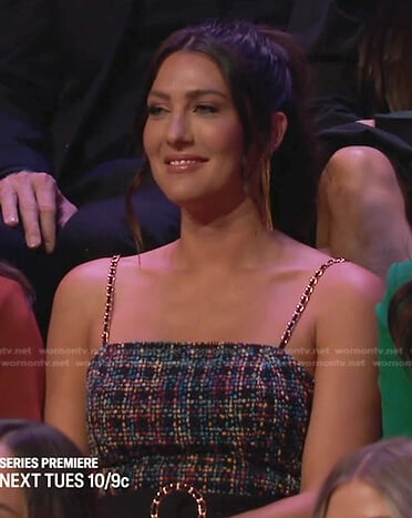 Rebecca Kufrin’s chain strap tweed dress on The Bachelorette