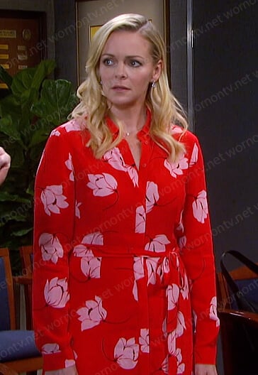 Belle’s red floral shirtdress on Days of our Lives